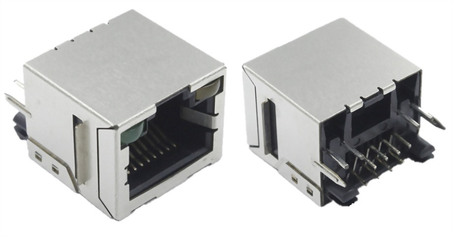 DIP RJ45插座帶LED燈 屏蔽 180度