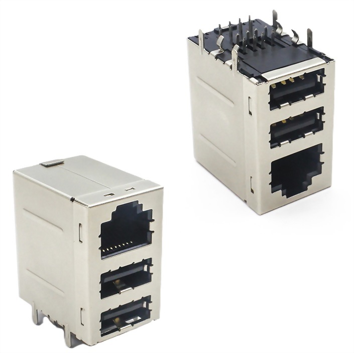双层USB2.0+RJ45连接器