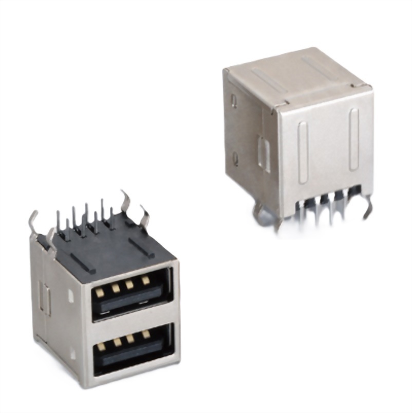 雙層USB 2.0 Type-A 母座 90° 四腳插板