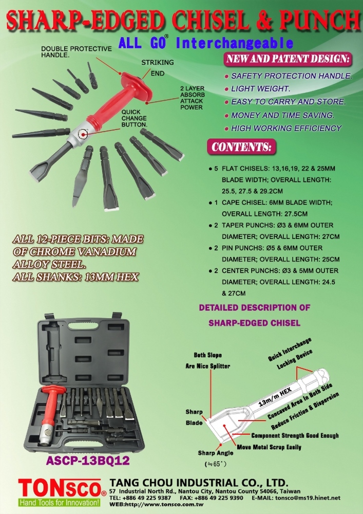 Interchangeable AllGo Sharp-Edged Chisels and Punches