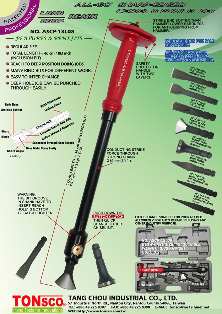 Long Deep Reach AllGo Sharp-Edged Interchangeable Chisels and Punches