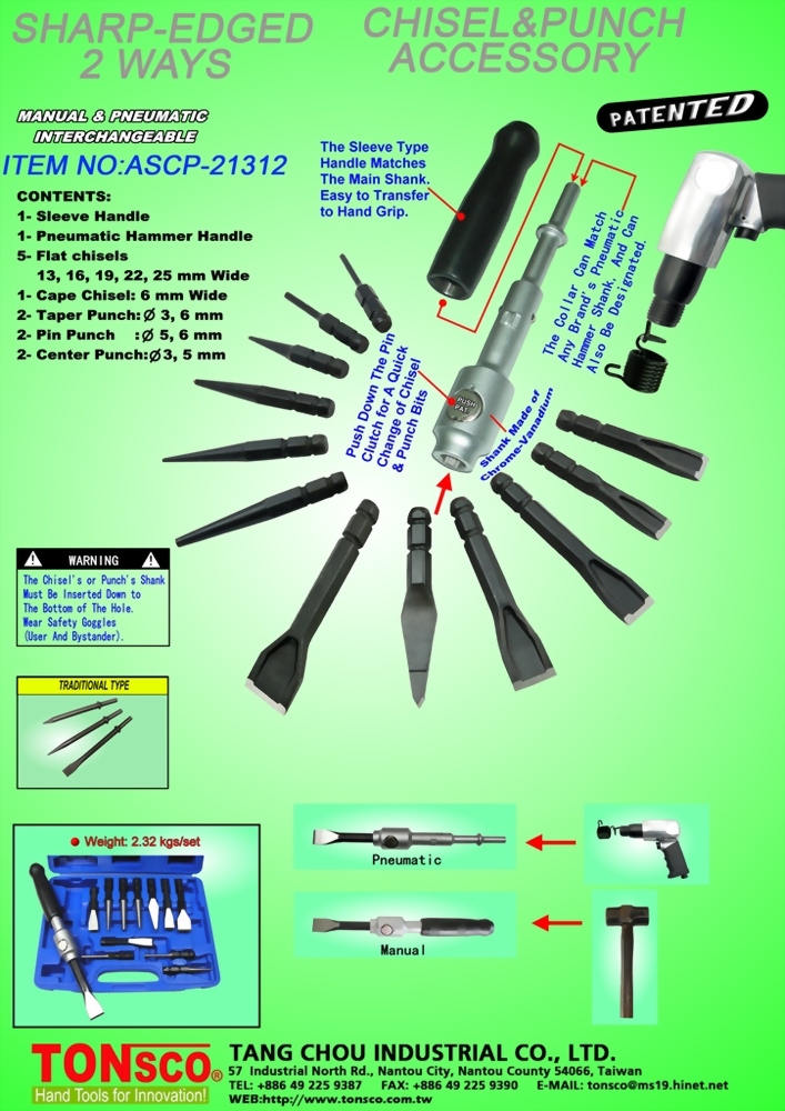 Interchangeable AllGo Sharp-Edged Chisels and Punches for Manual and Pneumatic