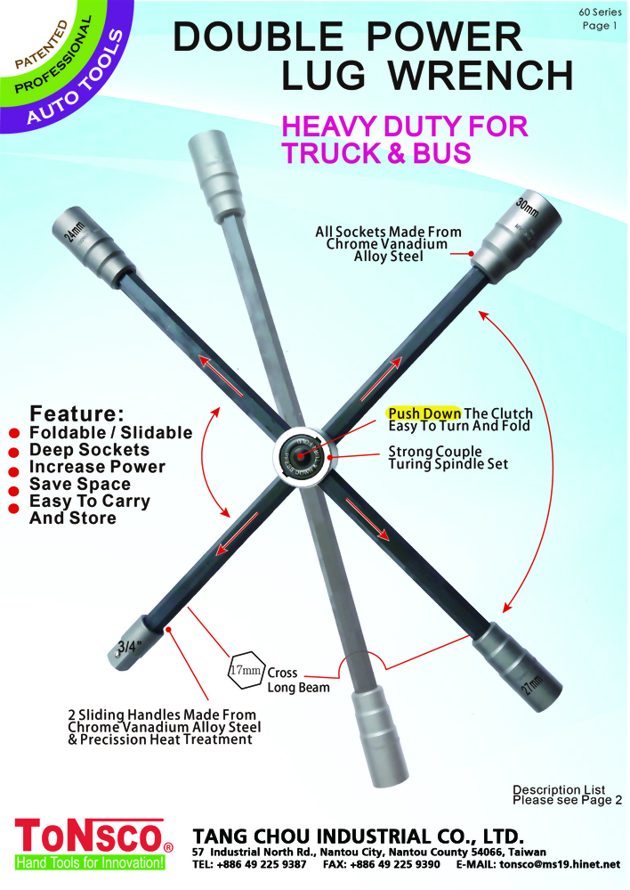 Double Power Foldable and Slidable Lug Wrench Heavy Duty for Truck and Bus