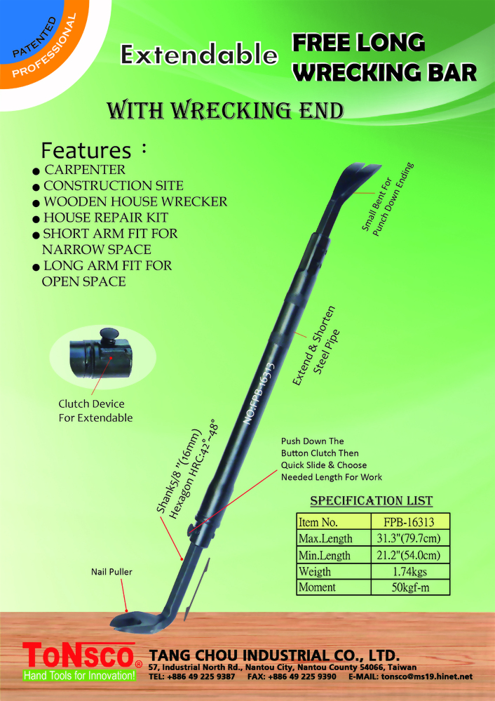 Extendable Free Long Wrecking Bar with Wrecking End