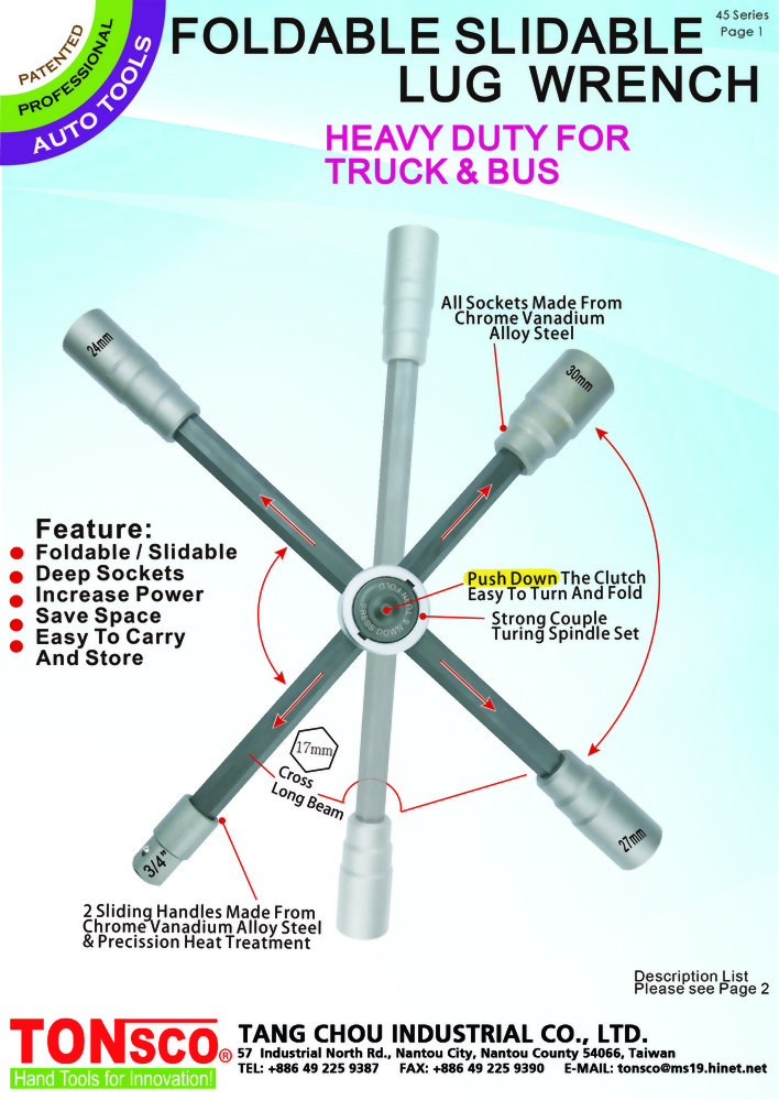Double Power Foldable and Slidable Lug Wrench Heavy Duty for Truck and Bus