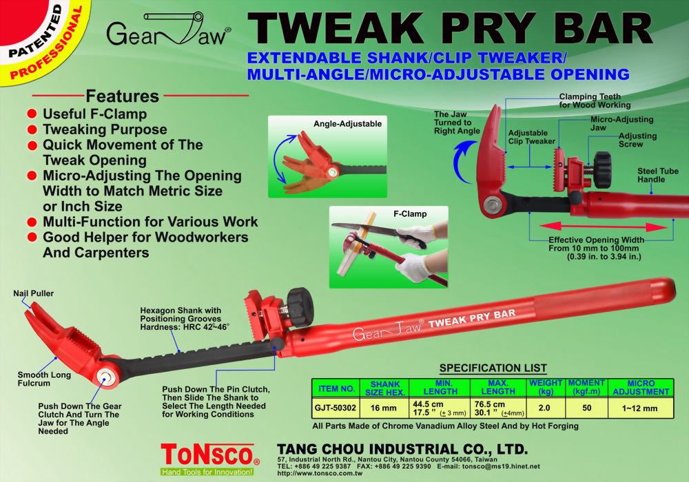 GearJaw(R) Tweak Pry Bar Extendable Shank with Nail Puller