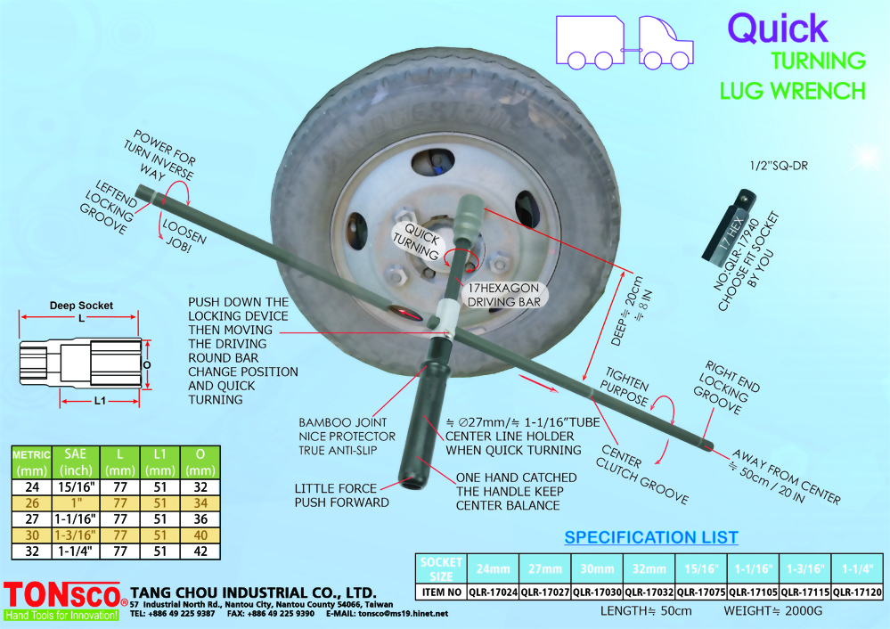 Quick Turning Lug Wrench Heavy Duty for Trucks and Buses