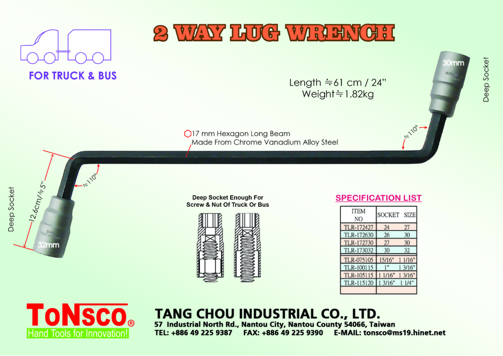 2 Way Lug Wrench For Truck and Bus 17H