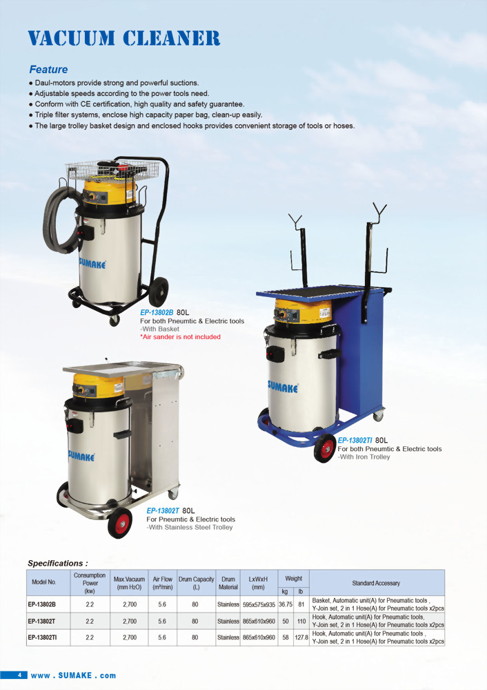 80L VACUUM CLEANER W/BASKET FOR PNEUMATIC & ELECTRIC TOOLS