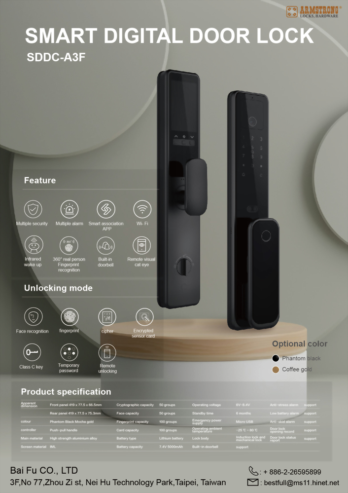 SDDC-AF3F Smart Digital Door Lock with Face Recognition and Remote unlocking