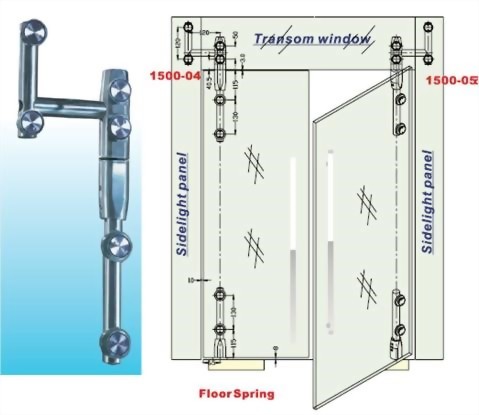 Transom And Sidelight Panel To Glass Door Pivot Bar Set –For Left Door Glass To Glass 1500SUS-04-Sunken Screw Series