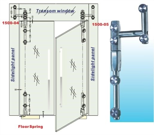 Transom And Sidelight Panel To Glass Door Pivot Bar Set –For Right Door Glass To Glass 1500SUS-05-Sunken Screw Series