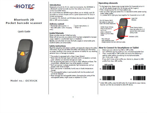 iDC9502K Pocket Barcode Scanner-Riotec 2D