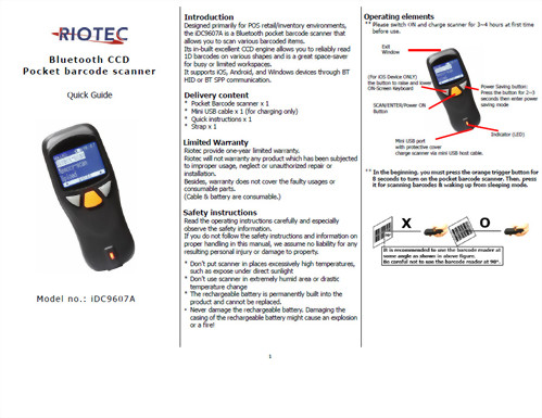 iDC9607A Pocket Barcode Scanner-1D ultra long range CCD