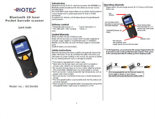 iDC9608A Pocket Barcode Scanner-1D Laser