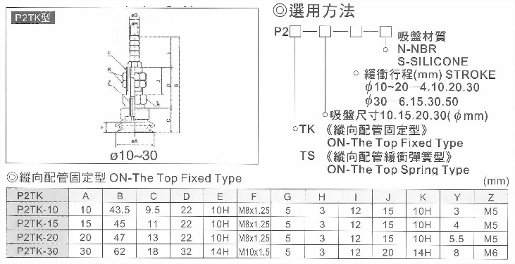 P2TK真空系列-P2系列(雙層吸盤)縱向配管固定型