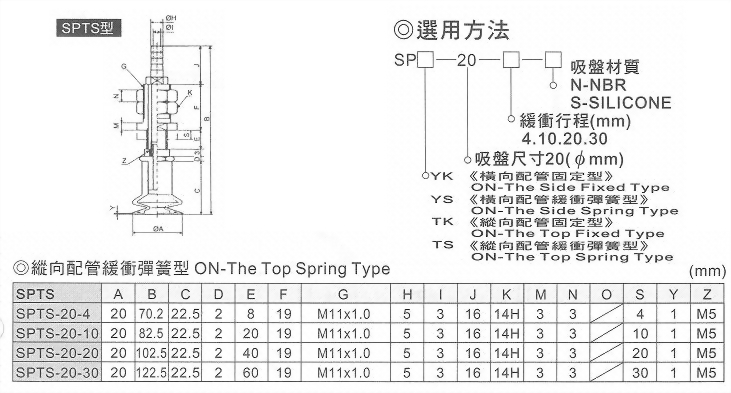 SPYS-20真空系列-SP系列(雙層吸盤)橫向配管緩衝彈簧型