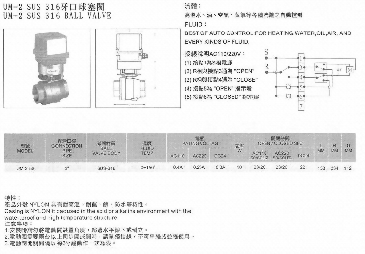 UM-2SUS316牙口球塞閥