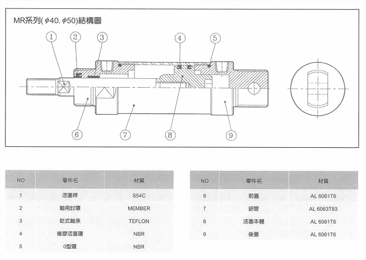 MR系列(ø40.ø50)LB型空壓缸