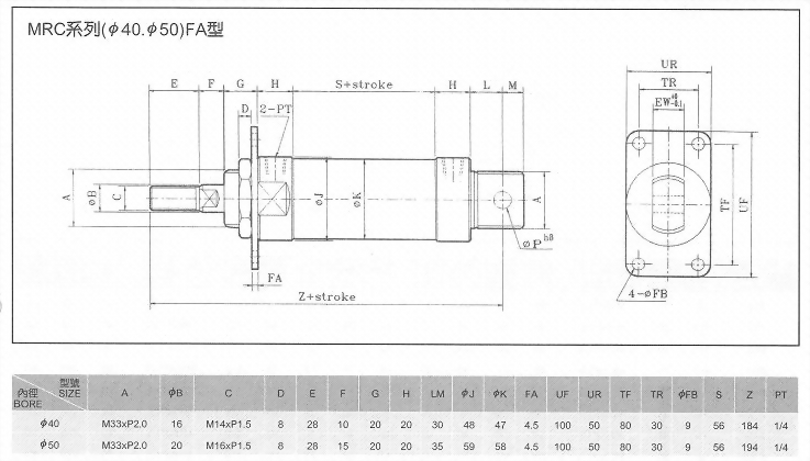 MRC系列(ø40.ø50)FA型空壓缸