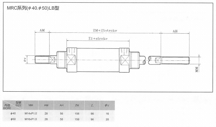 MRC系列(ø40.ø51)LB型空壓缸
