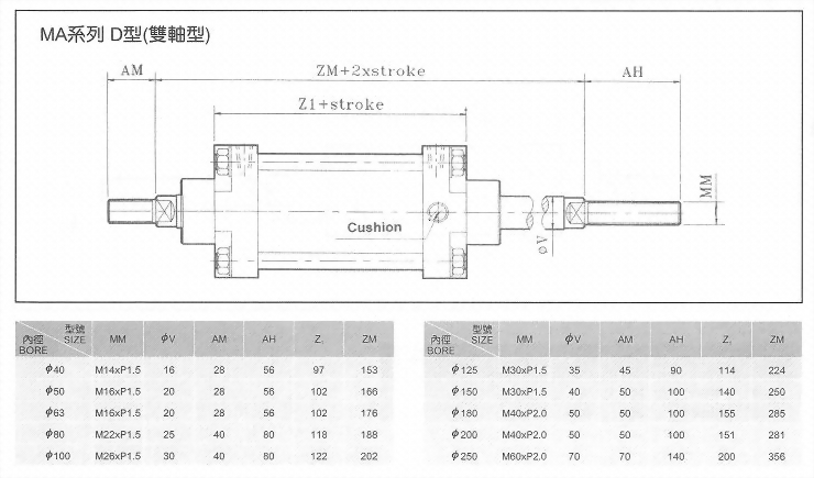 MA系列D型(雙軸型)空壓缸