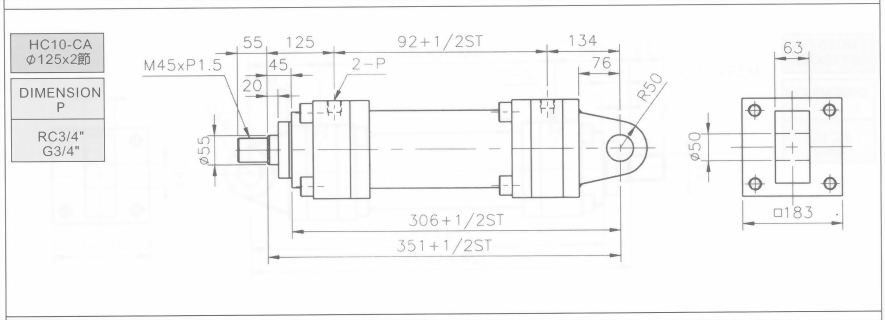 HC10系列CA型ø125x2節油壓缸
