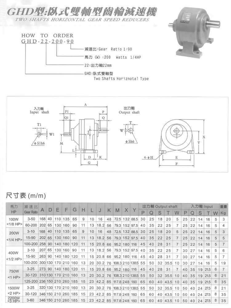 GHD型臥式雙軸型齒輪減速馬達