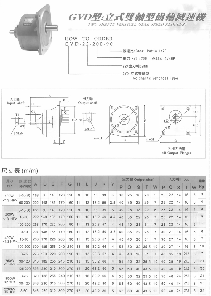 GVD型立式雙軸型齒輪減速馬達