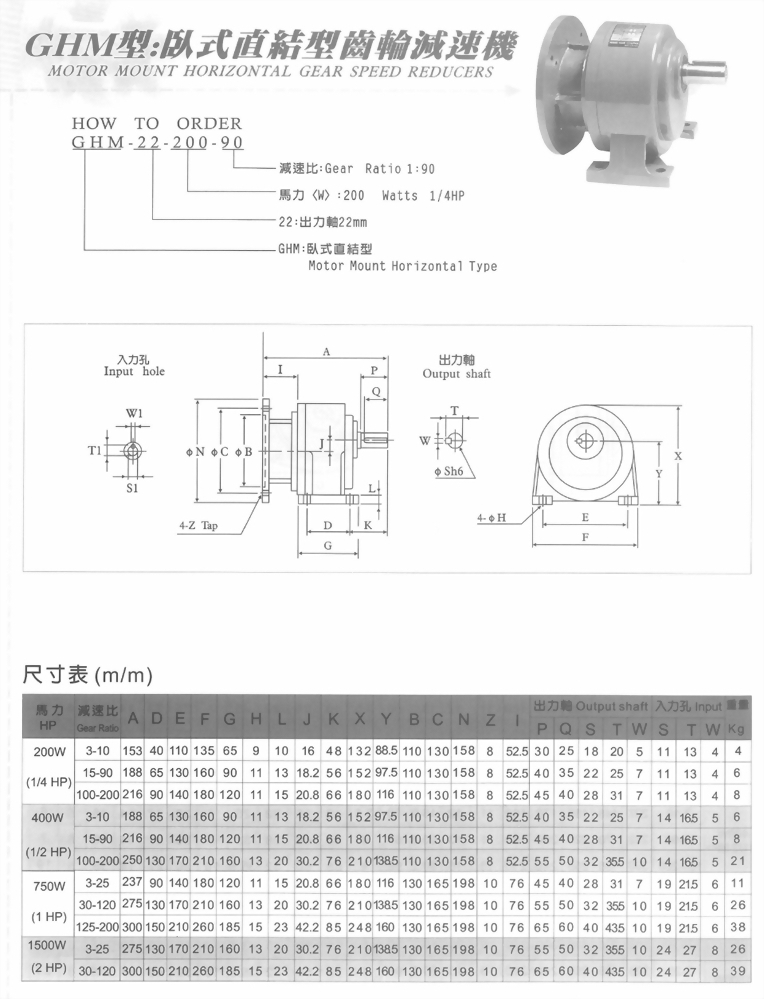 GHM型臥式直結型齒輪減速馬達