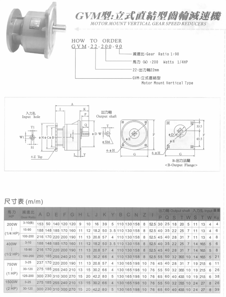GVM型立式直結型齒輪減速馬達