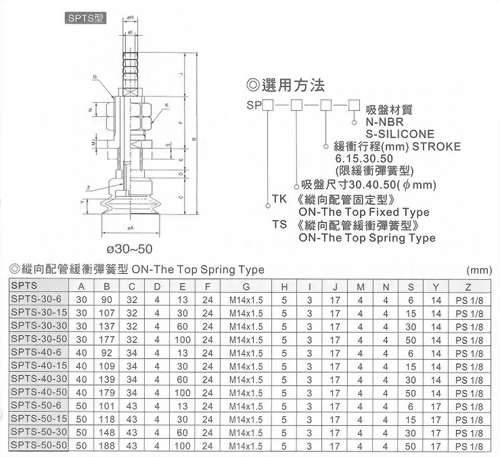 SPTS真空系列-SP系列(雙層吸盤)縱向配管緩衝彈簧型
