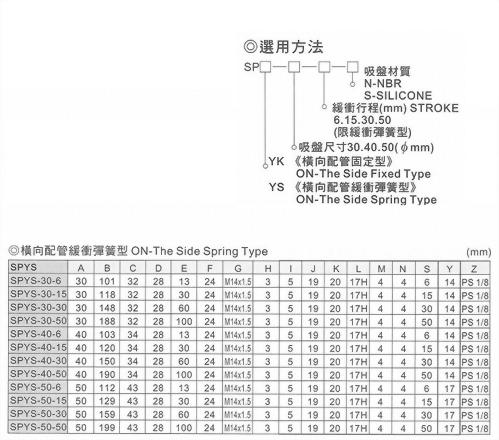 SPYS真空系列-SP系列(雙層吸盤)橫向配管緩衝彈簧型
