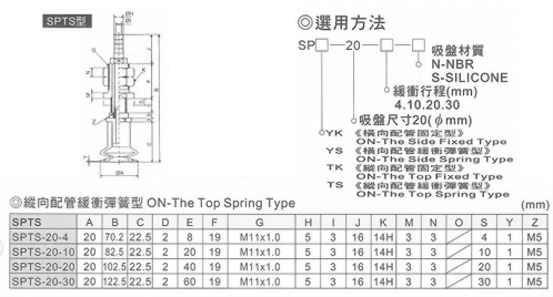 SPYS-20真空系列-SP系列(雙層吸盤)橫向配管緩衝彈簧型