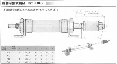 雙軸可調式不銹鋼迷你型氣缸