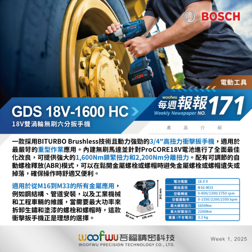 【每週報報 NO.171】GDS 18V-1600 HC 18V雙渦輪無刷六分扳手機 【每週報報 NO.171】GDS 18V-1600 HC 18V雙渦輪無刷六分扳手機