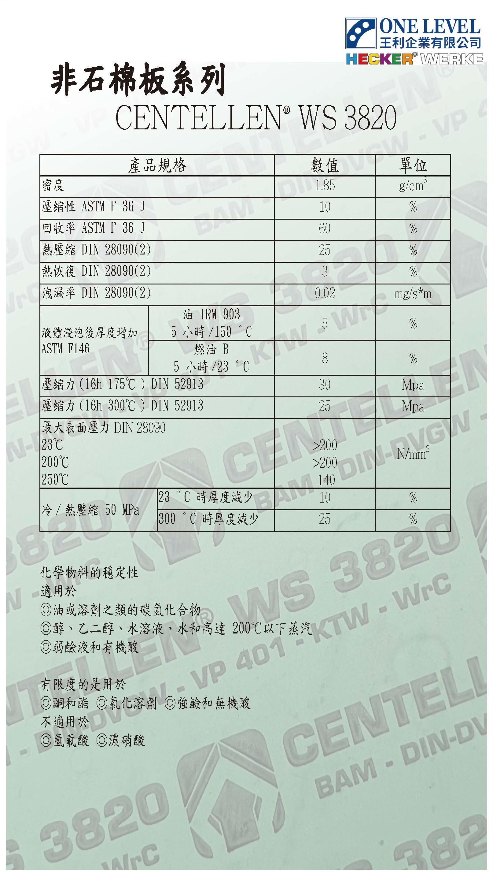 雙面抗黏非石棉墊片 WS3820 - 王利企業