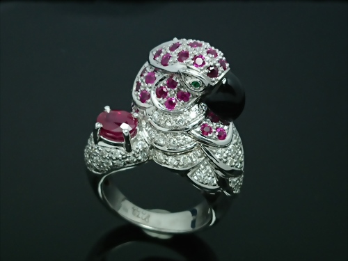 精品設計 鸚鵡紅寶戒