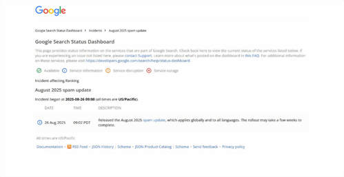 Google 2025 年 8 月發布 spam 更新 Google 2025 年 8 月發布 spam 更新