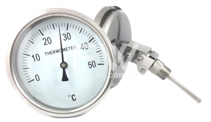 Stainless steel bi-metal thermometer, 1/2 NPT male, 2.5 probe