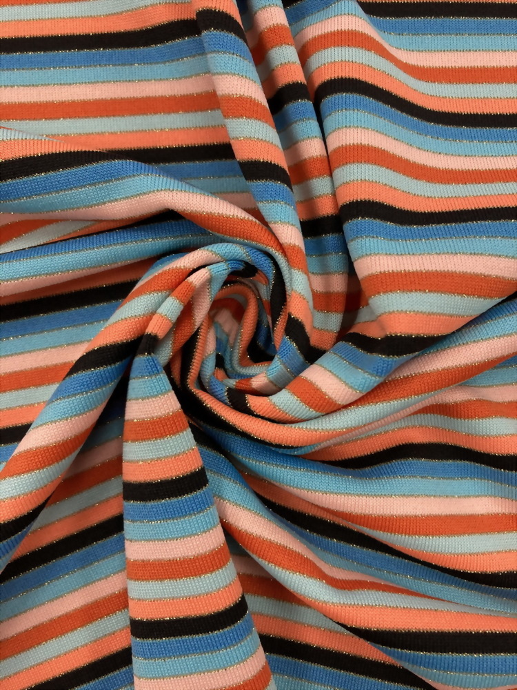 Polyester / Spandex / Nylon / Metallic(Lurex) Yarn Dye Jersey