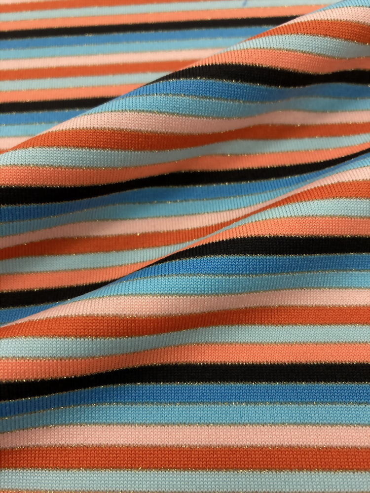Polyester / Spandex / Nylon / Metallic(Lurex) Yarn Dye Jersey