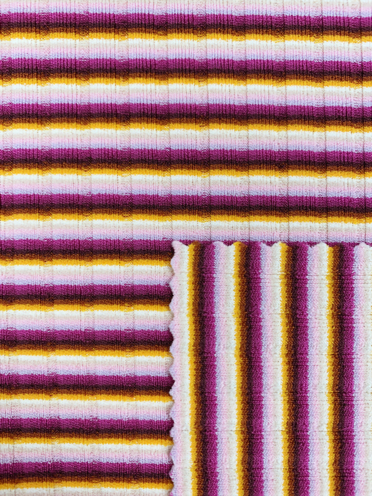 Polyester Spandex Knitted Rib Stripe Fabric