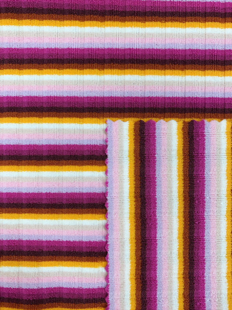 Polyester Spandex Knitted Rib Stripe Fabric