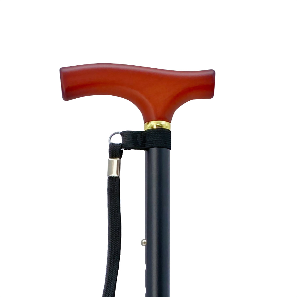Black Basic Retractable Leisure Cane Lightweight Aluminum Alloy Wooden Handle