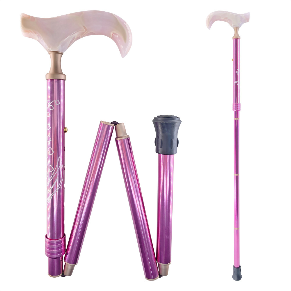 Baroque carved folding leisure cane noble purple lightweight aluminum alloy