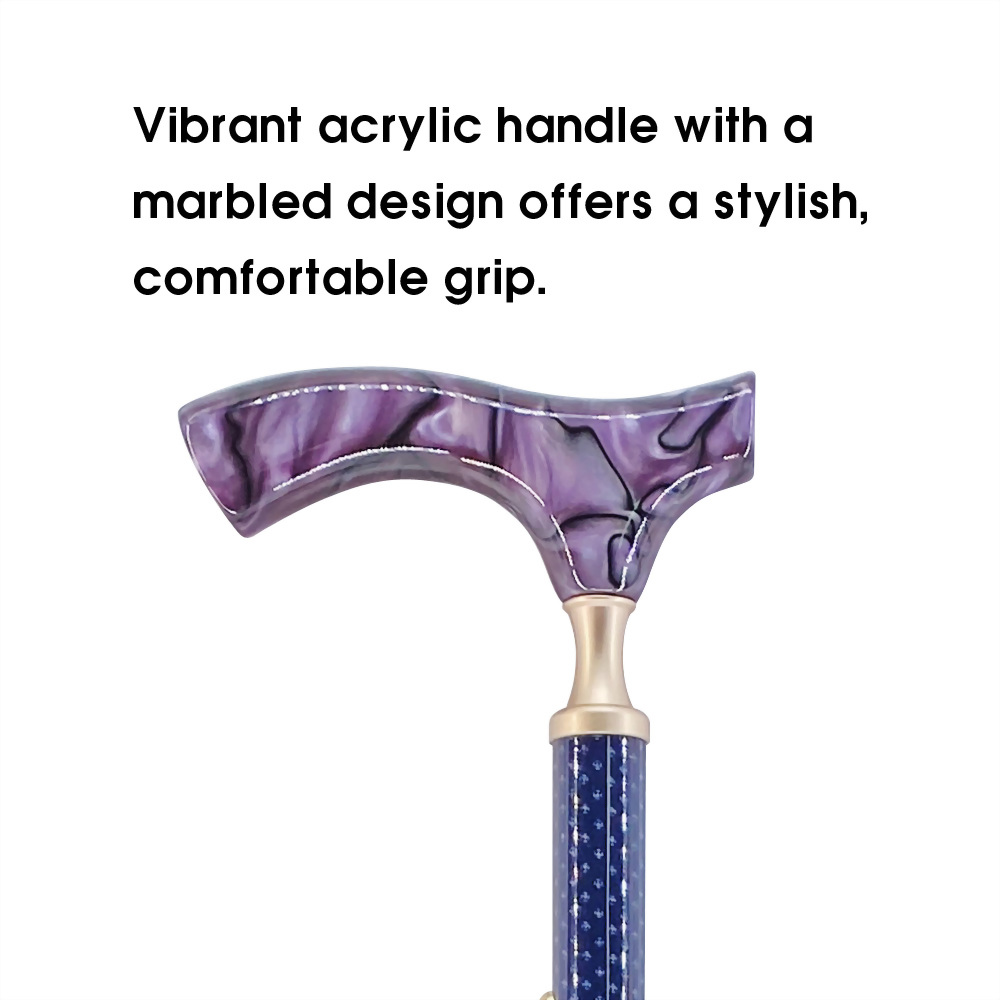 Lightweight Foldable Cane with Marble Acrylic Handle and Non-Slip Tip Elderly Care Walking Aid Product