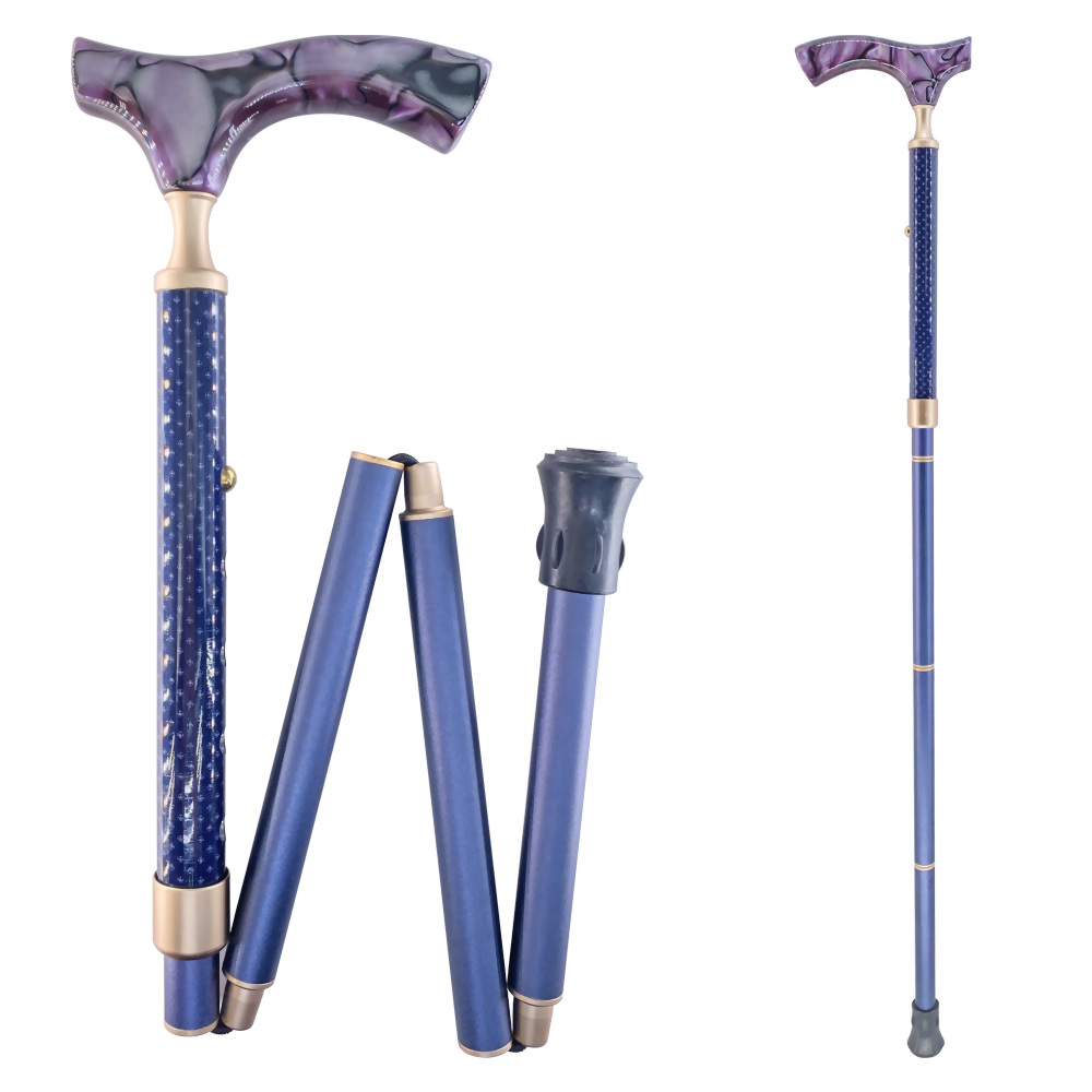 Lightweight Foldable Cane with Marble Acrylic Handle and Non-Slip Tip Elderly Care Walking Aid Product