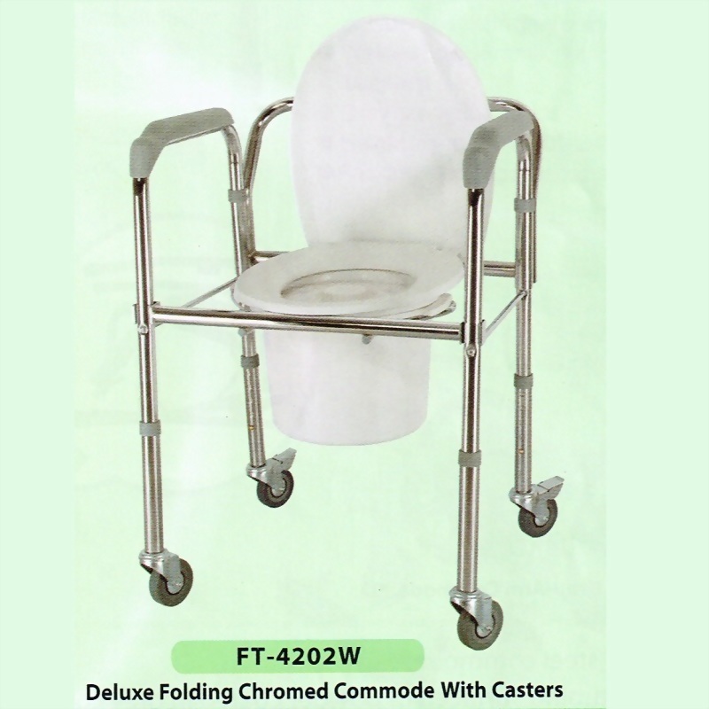 Deluxe Folding Chromed Commode with Casters