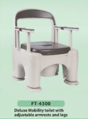 Deluxe Mobility toilet with adjustable armrests and legs